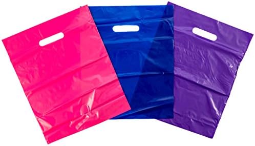 Retail Quality Merchandise Bags 3.0 Mil – 150 pack of 100% Recyclable 12” X 15” Shopping Bags - Great Gift Bags for Parties, Showers, Giveaways, or Groceries – Teal, Pink, & Purple Color Plastic Bags