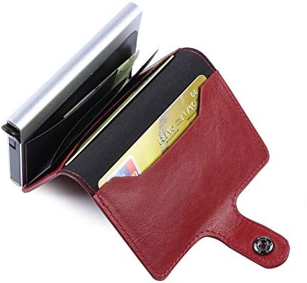 ElkIsComing Credit Card Holder RFID Blocking Wallet Slim Wallet PU Leather Vintage Aluminum Business Card Holder Automatic Pop-up Card Case Wallet Security Travel Wallet