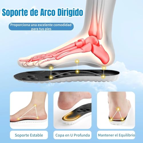 2 Pares Plantillas para Fascitis Plantar, Plantilla Ortopédicas para Mujer y Hombre, Plantilla para Zapatos con Apoyo de Arco, Plantilla Memory Foam Antifatiga, Aliviar el Dolor de Pies (Negro 23-25)