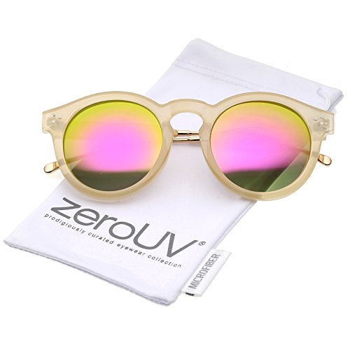 zeroUV - Metal Temple Keyhole Bridge Colored Mirror Lens P3 Round Sunglasses 50mm (Nude-Gold / Pink Mirror)