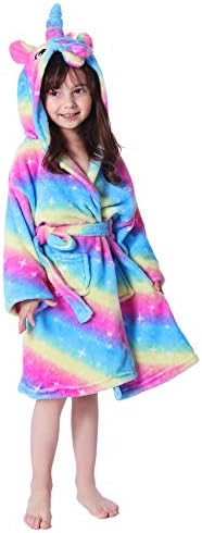 UsHigh Kids Unicorn Robe Girls Soft Plush Bathrobe Novelty Hooded Nightgown Gift