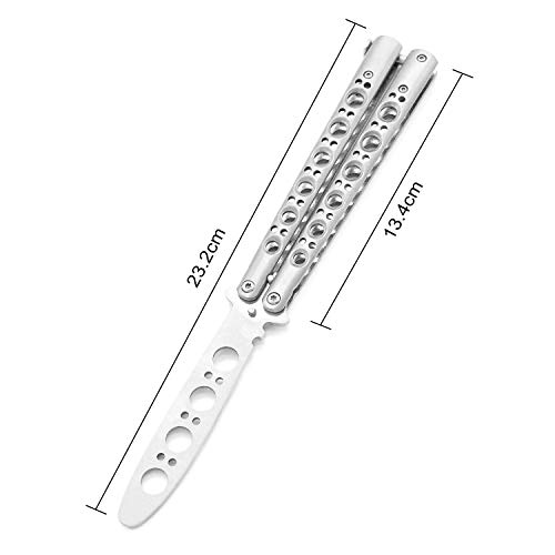 TOUGS Martial Arts Practice Trainer Knife Tool Sticks Titanium Knife, Stainless Steel Fan Knife (Silver)