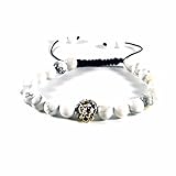 Lovestore2555 White Howlite Stones Silver Beads Alloy Lion Head Bracelet For Men
