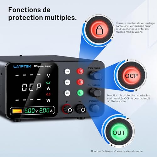 WANPTEK POWER 30V 10A Lab Power Supply with 3 Memories and Lock Key, Adjustable Stabilized Power Supply with OCP Protection/Outputs/USB Fast Charging/4 Digit LED Display