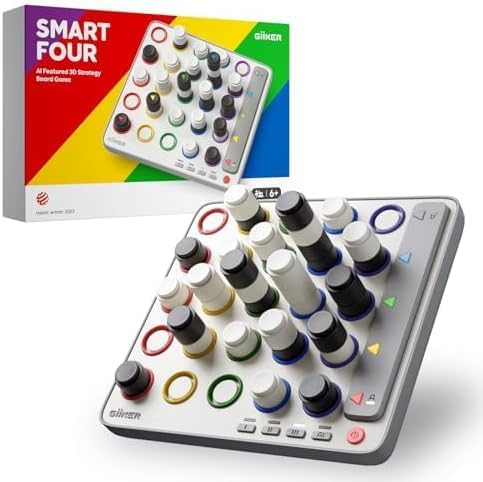 GiiKER Smart Four 3D AI-Powered Match 4 Game, Strategy Board Games with Integrated Referee for 1 2 Players, Travel Games for Children from 6 12 Years