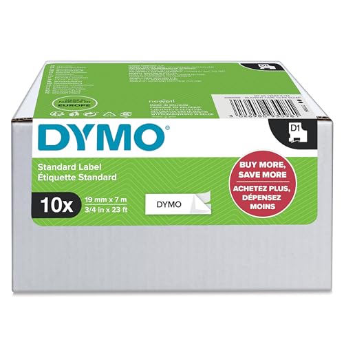 DYMO Authentic D1 Labels | Black Print on White | 19mm x 7m | Self-Adhesive Labels for LabelManager Label Printers | 10 Count