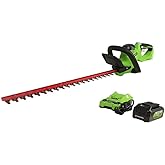Greenworks 24V 22" Cordless Laser Cut Hedge Trimmer, 4.0Ah USB Battery and Charger Included