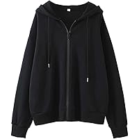 Meladyan Women Oversized Solid Zip Up Hoodie Drawstring Hooded