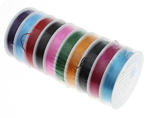 10 Elastic Bobbins Silicone Band Set Thread Jewellery Thread 0.8 mm / 1 mm Mixed Colour Crystal Beading Thread Rubber Thread Cord Craft Set Bead Cord Jewellery Cord (0.8 mm - Approx. 80 Metres)