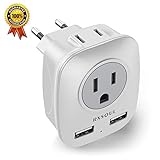 RXSQUL European Travel Plug Adapter, Universal International Power Travel Plug Adapter Converter with 2 USB Wall Charger, 2 x 15A Outlet Adapters for US to Europe EU Italy Spain Iceland-(White+Gray)