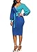 KISSMODA Womens Sexy Deep V Neck Faux Wrap Midi Bodycon Dress Long Sleeve Colorblock Pencil Dresses With Tie-Belt