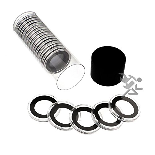 Black Lid Capsule Tube & 20 Air-Tite 22mm Black Ring Coin Holders for 1/4oz Gold Eagle