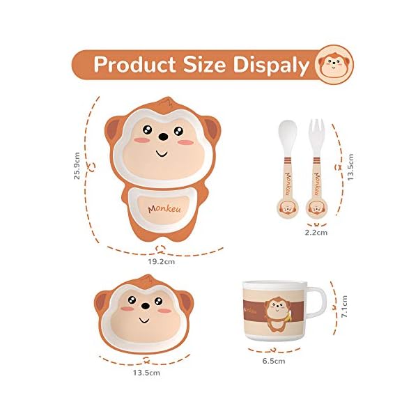 H-HOMEWINS-5-Piece-Kids-Dinner-Set-Eco-Friendly-Bamboo-Tableware-Includes-Plate-Bowl-Cup-Fork-Spoon-Dishwasher-Safe-Dinnerware-for-Baby-Children-Monkey H HOMEWINS 5-Piece Kids Dinner Set Eco-Friendly Bamboo Tableware Includes Plate Bowl Cup Fork Spoon Dishwasher Safe Dinnerware for Baby Children (Monkey)