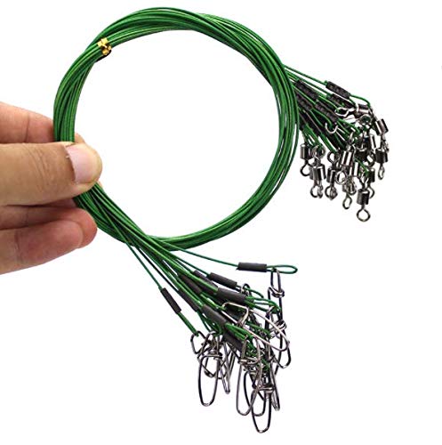 20pcs Fishing Wire Leaders Heavy Duty Fishing Stainless Steel Wire Leaders 150LB High Strength Fishing Leaders with Swivels and Snaps Black/Red/Green