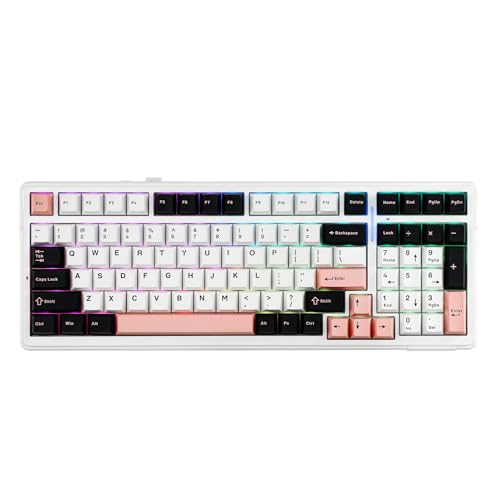 EPOMAKER x Aula F99 Wireless Mechanical Keyboard, Hot Swappable Gasket Custom Gaming Keyboard with Five-Layer Padding, Bluetooth/2.4GHz/USB-C, 8000mAh Battery (White Pink, Graywood V3 Switch)