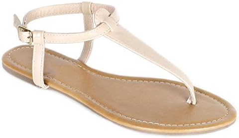 Women's T Strap Thong Gladiator Strappy Jelly Shiny Flat Flip Flops Sandals (11, Nude)