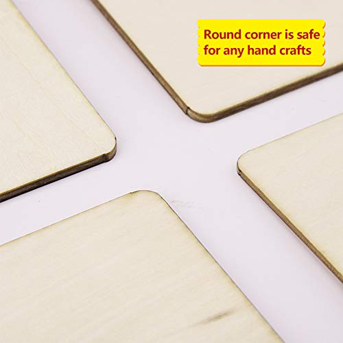 Hangnuo 50 Pack Unfinished Wood Coasters 4 x 4 Inch Square Cutouts Tiles for DIY Crafts, Wood Burning, Ornament Decorations