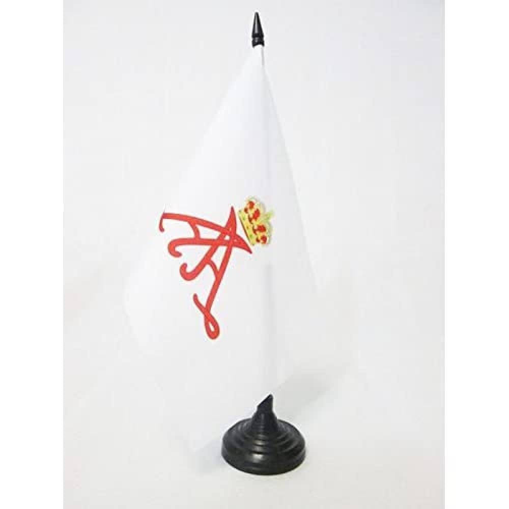 AZ FLAG Albert II Princely Standard of Monaco Table Flag 5'' x 8'' - Principality of Monaco Office Decoration 100% Polyester 21 x 14 cm - Mini Desk Flag with Pole and Black Plastic Base