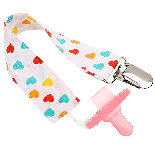 Pacifier Chian, EocuSun 4 Pack Girls Baby Pacifier Clips Leashes Dummy Clip Teething Ring Holder for Soothie Pacifier, Baby Drool Bibs