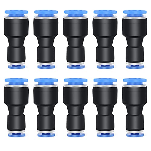 ERGAOBOY 10 Pcs 8MM Tube OD x 4MM Tube OD Straight Reducing Push to Connect Fittings, Blue Pneumatic Union Pipe Tube Reducer Push Lock
