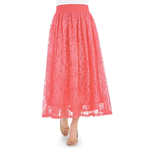 Collections Women's Floral Lace A-line Skirt Misses Coral Large, Coral, Large - Thumbnail 6