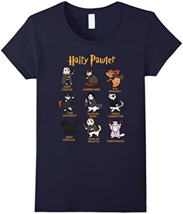 Womens Vintage Funny Hairy Pawter T Shirt - T Shirt For Cat Lovers XL Navy