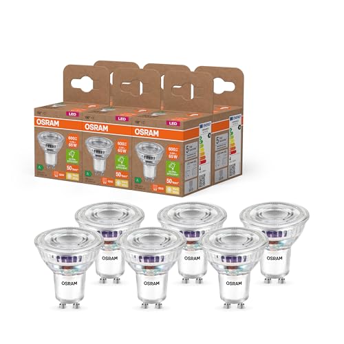 Osram Energy Class LED-Reflektor-Lampe PAR16 mit 3.3 W, 600 lm, warmweiß (2700 K) aus klarem bleifreiem Glas mit GU10 Sockel in der Energieeffizienzklasse A, 50