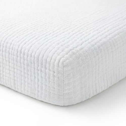 Muslin Mini Crib Sheet Boho White 1 Pack