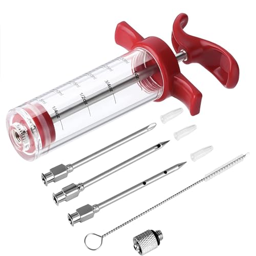 Meat Injector Syringe - 3 Marinade Injector Needles for BBQ Grill, Premium Portable Turkey Injector kit for Smoker,Marin