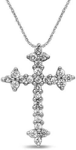 Diamond Jewel 10K White Gold Diamond (.25 cttw) Cross Pendant/Necklace
