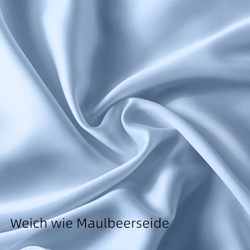bienDo Fitted Sheet, 160 x 200 cm Bed, Vegan Bamboo Silk, 400 Thread Count, Pocket 35 cm, Cooling Sheet, Breathable and Soft – Blue
