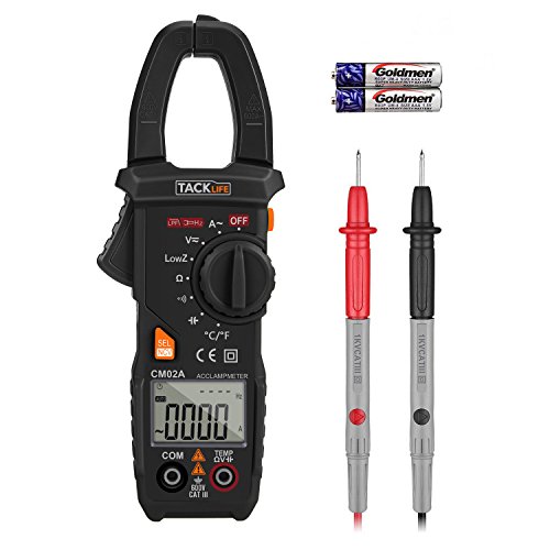 Digital Clamp Meter, Tacklife CM02A 600 Amp TRMS 6000 Counts NCV with AC Current AC/DC Voltage Test Temperature Measure Auto-Ranging Multimeter