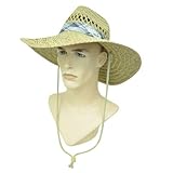 Hawaiian Tropic Large Wide Brim Chin Strap Floppy Plaid Beach Straw L/XL Hat Cap