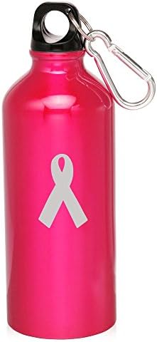 Hot Pink Awareness Ribbon 20Oz Aluminum Sports Water Bottle Canteen Carabiner Cancer Awareness Ribbon