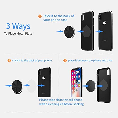 Cute Replacement Metal Plates Set 4 Pack for Magnetic Phone Holder. Kit of 4 Mix Round Discs Without Holes for Car Mount, Phone Case Back. Strong Circular 3M Adhesive Cell Phone Magnet Stickers.