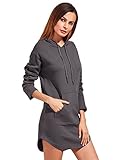SweatyRocks Sweatshirt Dress Hoodie Pockets Grey Dress (Medium, Dark Grey)