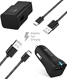 Galaxy S9 Wall and Car Charger with USB-C 2.0 Cable Set by TruWire Compatible with Samsung Products - Galaxy S8/Note 8/Quick Charger Set (Car Charger + Wall Charger + 2 Type-C Cable) - Black