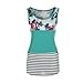 TOOPOOT Women Floral Print Lace Patchwork Tank Ladies Stripe T-shirts (XL, green)