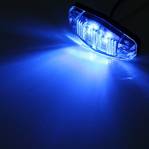 Partsam 4 Pcs 2.54 Inch Blue Trailer Truck Led Side Marker Lights Clear Lens, Blue led Marker Lights 12 Volt, Boat Marine Led Courtesy Lights Blue, Blue Led License Plate Lights
