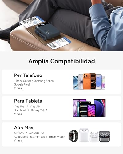Power Bank, Ultrapequeño 20000mAh 22,5W Carga Rapida Bateria Externa con Cable USB C Adjunto, Apto para Avión, Esenciales de Viaje, Bateria Portatil para iPhone 17 16, Samsung, Xiaomi, Azul