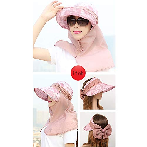 Byx- Hat - Ladies Summer Sun Hat Foldable Outdoor Windproof Facial Neck Sun Hat Riding Electric Vehicle Omni-Directional Sunshade Sun Hat (4 Colors) -Beach hat (Size : Pink) - Thumbnail 3
