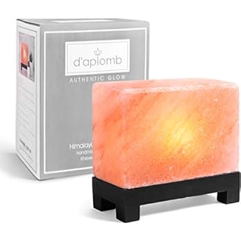 100% Authentic Natural Himalayan Salt Lamp; Hand-Carved Modern Rectangle in Pink Crystal Rock Salt from The Himalayan Mountains; Footed Wood Base, UL-Listed Dimmer Cord + Extra Bulb; 11.5 lbs