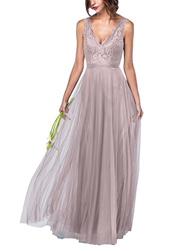 Women Double V-Neck Party Wedding Bridesmaid Dresses Vintage Maxi Evening Gown(Lilac,4)