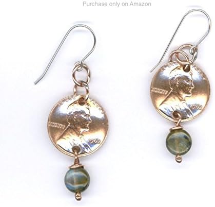 55th Birthday Gifts Ideas 1963 Penny Labradorite Earrings Jewelry For Women Penny Coin Metalwork Drop Earrings