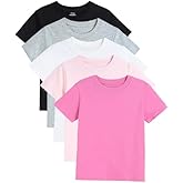 Gihuo 5 Pack Girls T-Shirts Short Sleeve Shirt for Girls Cotton Tees Kids Tshirts Clothes Summer Tops