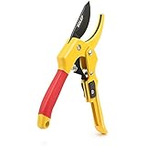 KOLEP Anvil Pruning Shears, 8-Inch, SK-5 Steel Blade, Yellow, Professional Garden Flower Clippers, Tree Trimmer, Grafting Cutting Scissor, KP001D25B