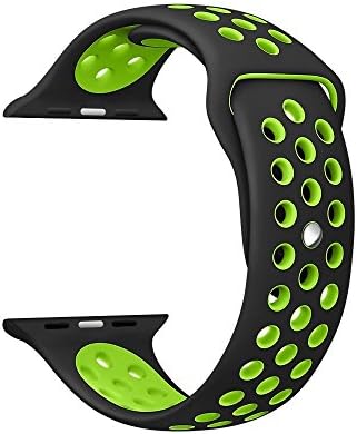 Wengerui for Apple Watch Band Series 1 Series 2 Soft Sports Silicone Bracelet Strap Wristband Replacement Watchband with Quick Release for Apple iWatch Nike Sport Band (42mm Black + Green)