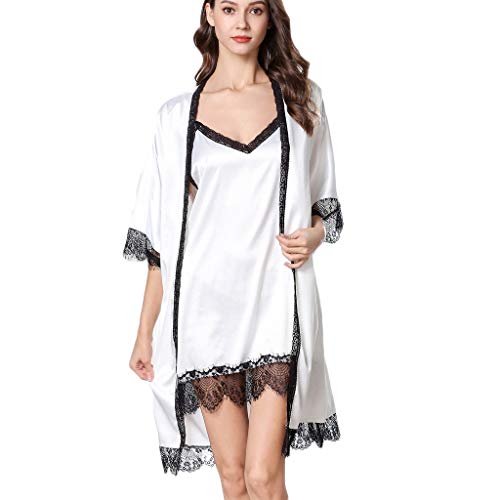Emimarol Women's Sleepwear Sexy Lingerie Satin Lace Chemise Nightgown Loungewear S-XL White