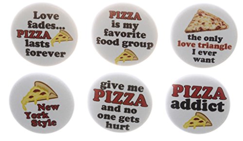 Set 6 Pizza Addict Love Funny Humor 1.25" Pinback Buttons Pins NY Style Italian