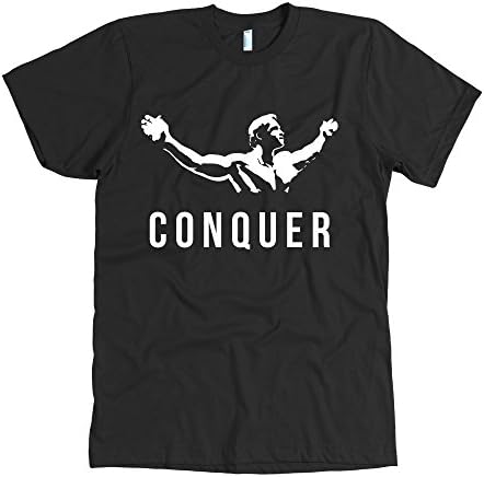 Slim/Athletic/Fitted Arnold Pose Graphic Conquer Motivational Quote Gym Workout T-Shirt